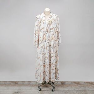 Calstyle Dress Geometric Gray White Gold Xlarge Long Sleeve Maxi Dress Lagenlook